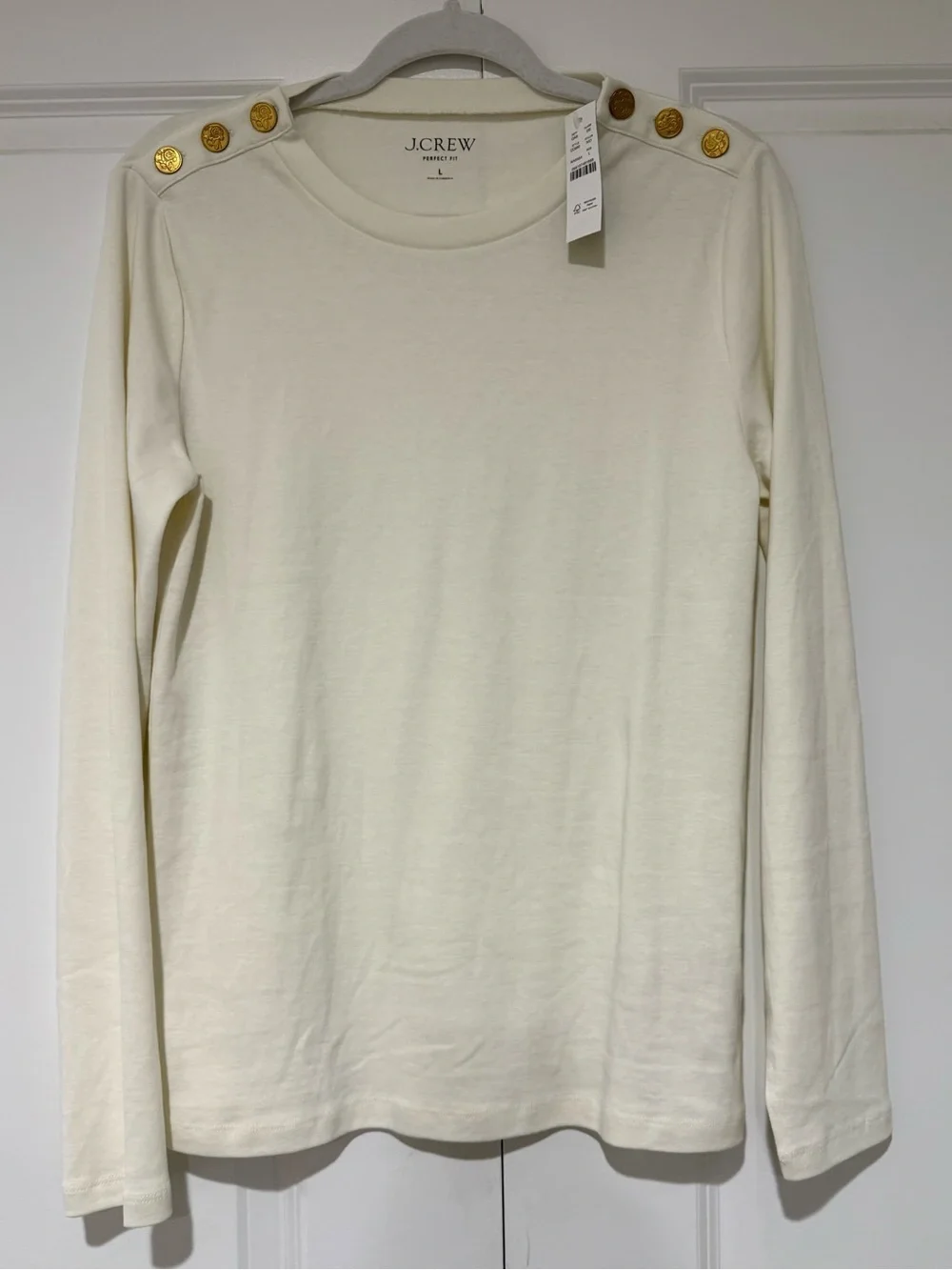 NWT J. Crew Ivory Button-Shoulder The Perfect Tee Top 💯% Cotton